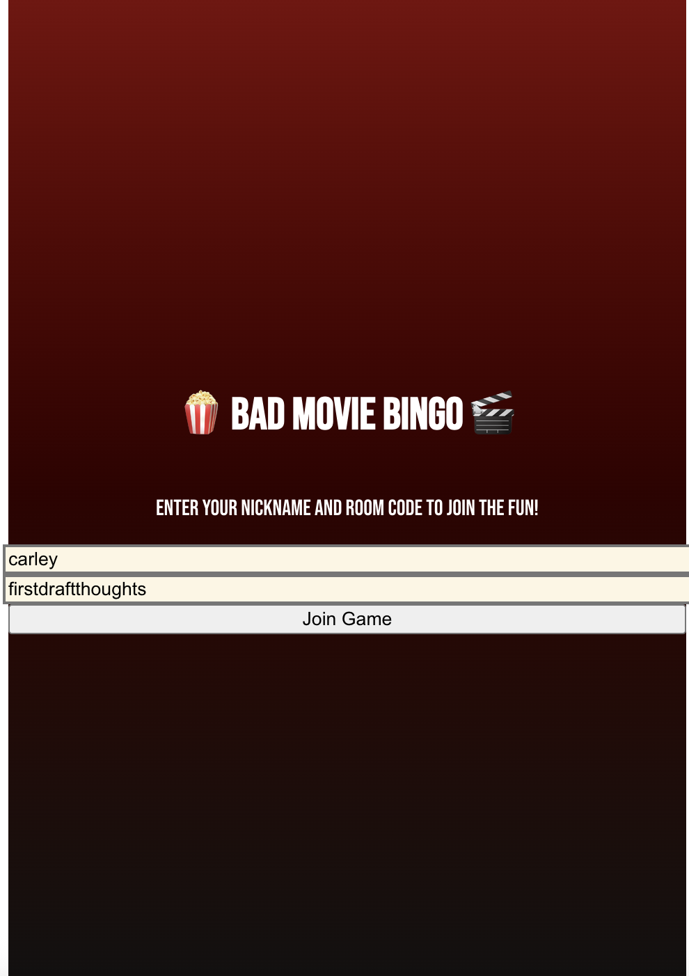 bad movie bingo landing page